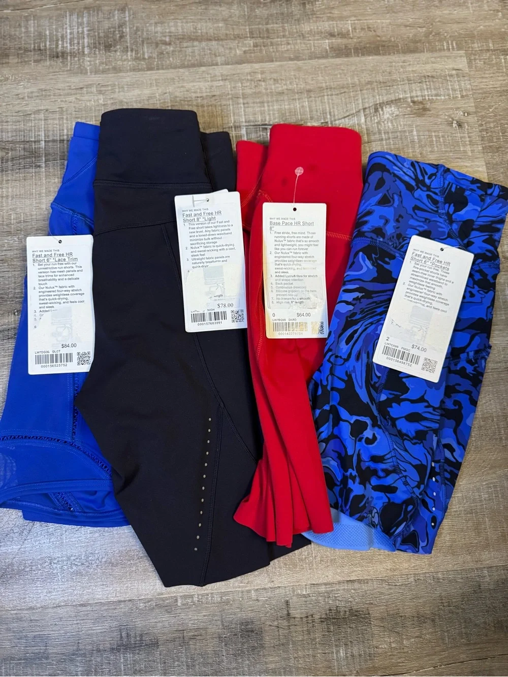 lululemon‎ athletica Bike Shorts Bundle in Blue, Black, Red, Royal Blue Camo